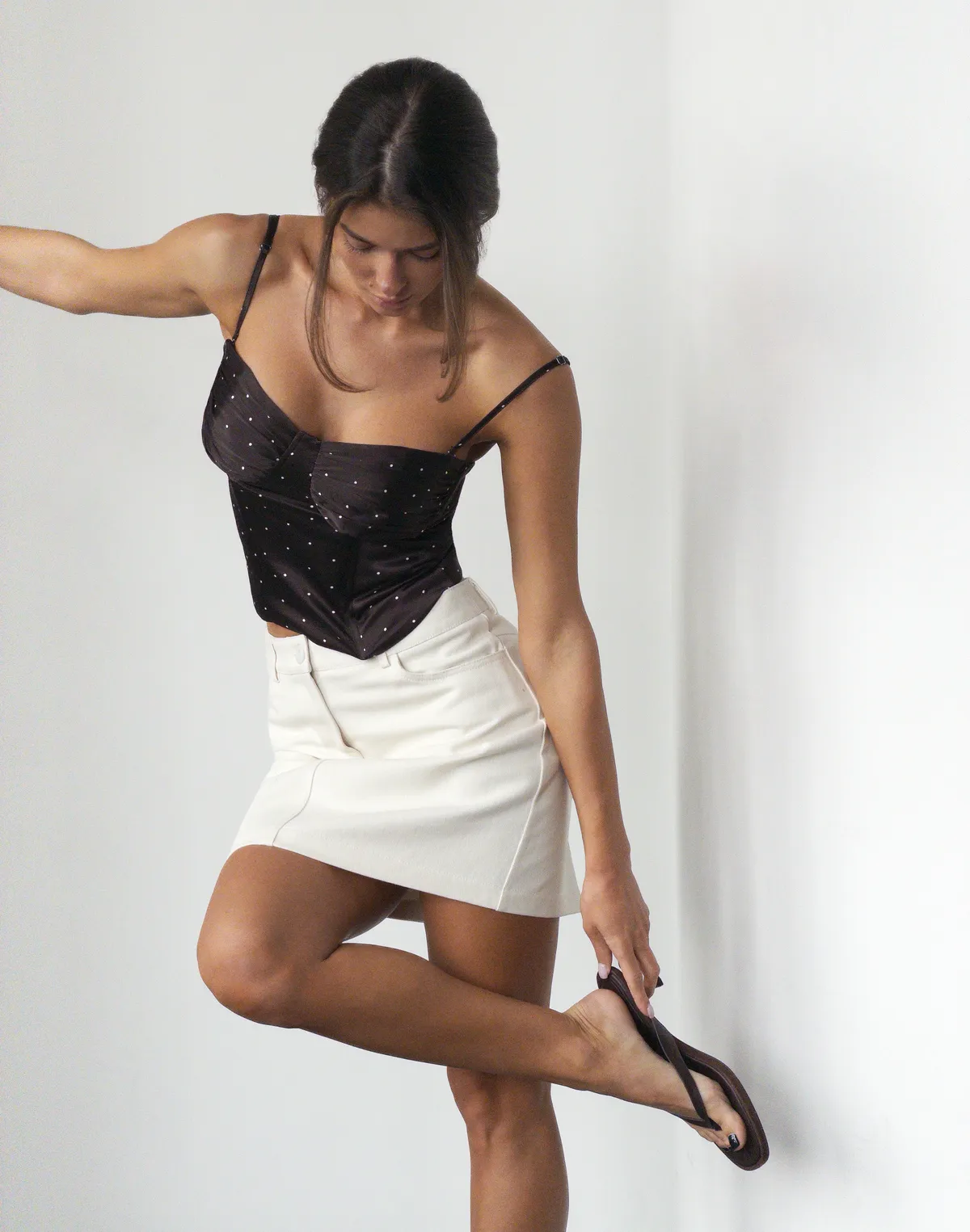 Спідниця міні котонова, шампань - Фото 3