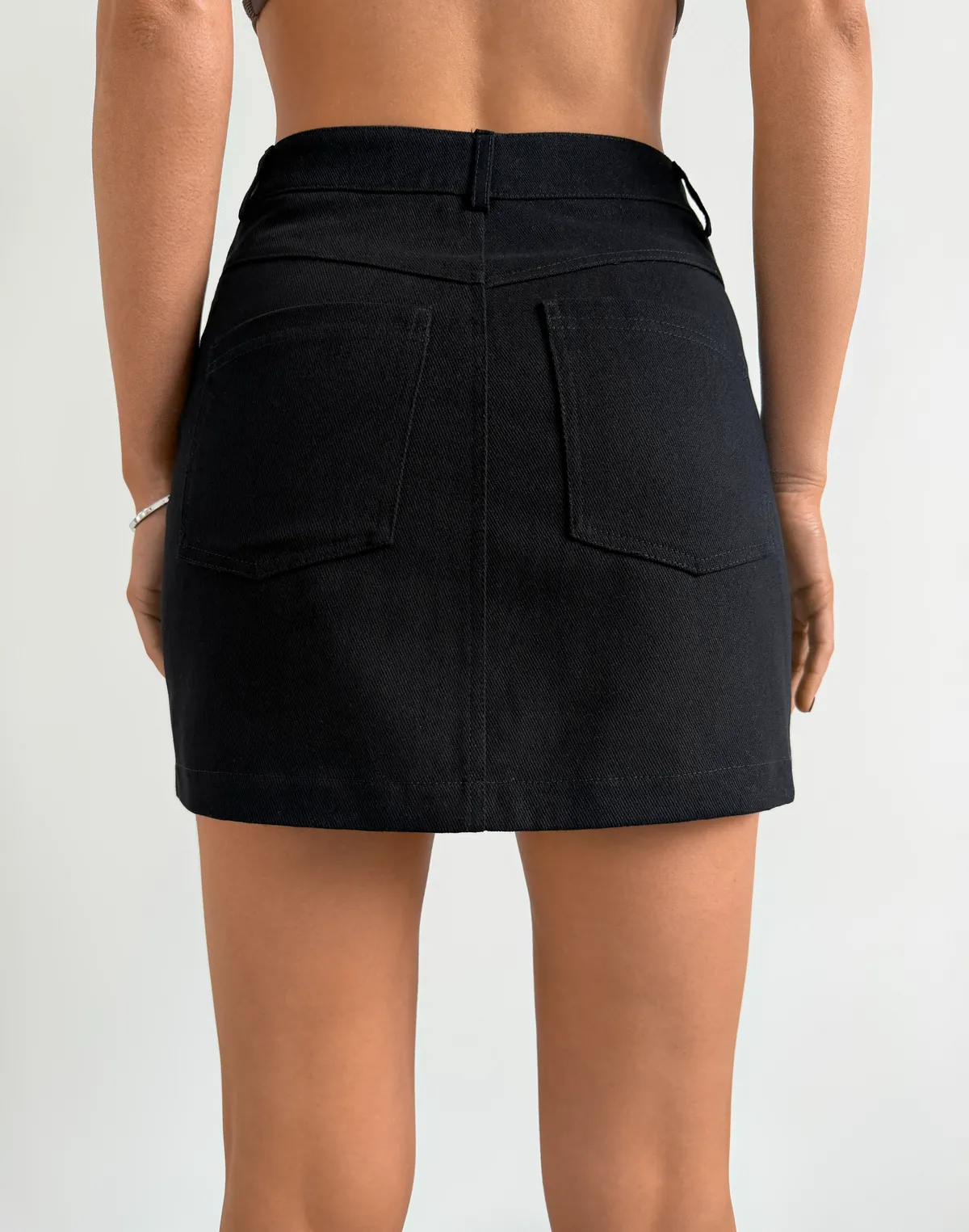 Спідниця міні котонова, чорна - Фото 2