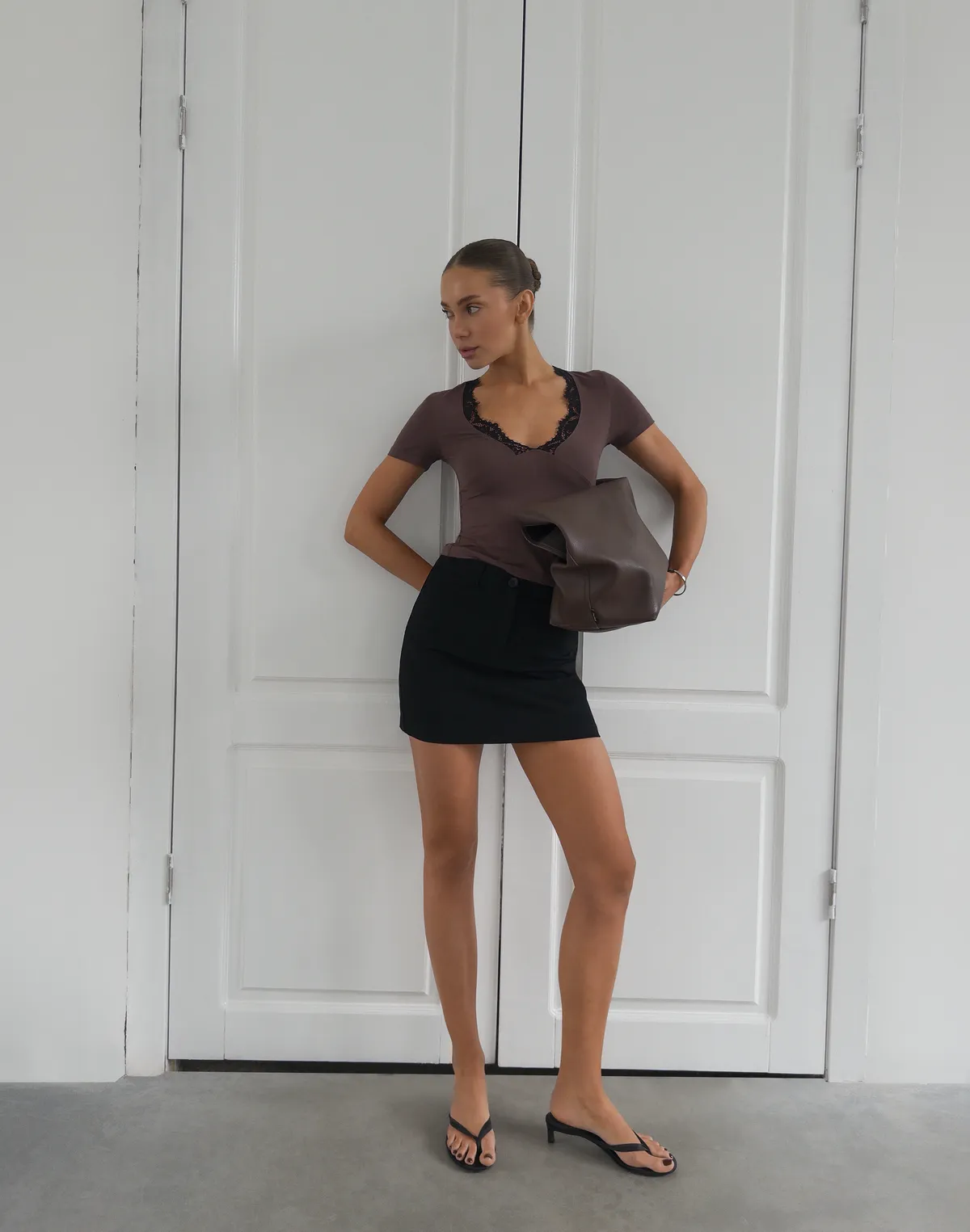 Спідниця міні котонова, чорна - Фото 8