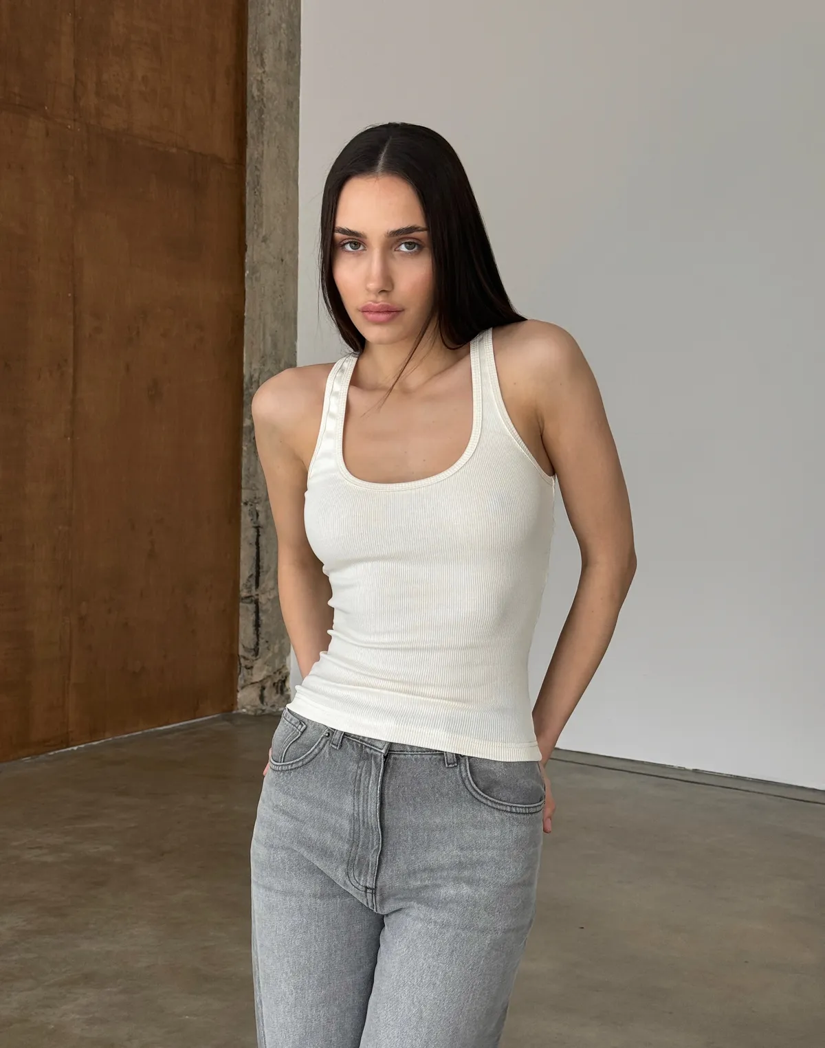 Майка в рубчик класична, пудрова - Фото 6