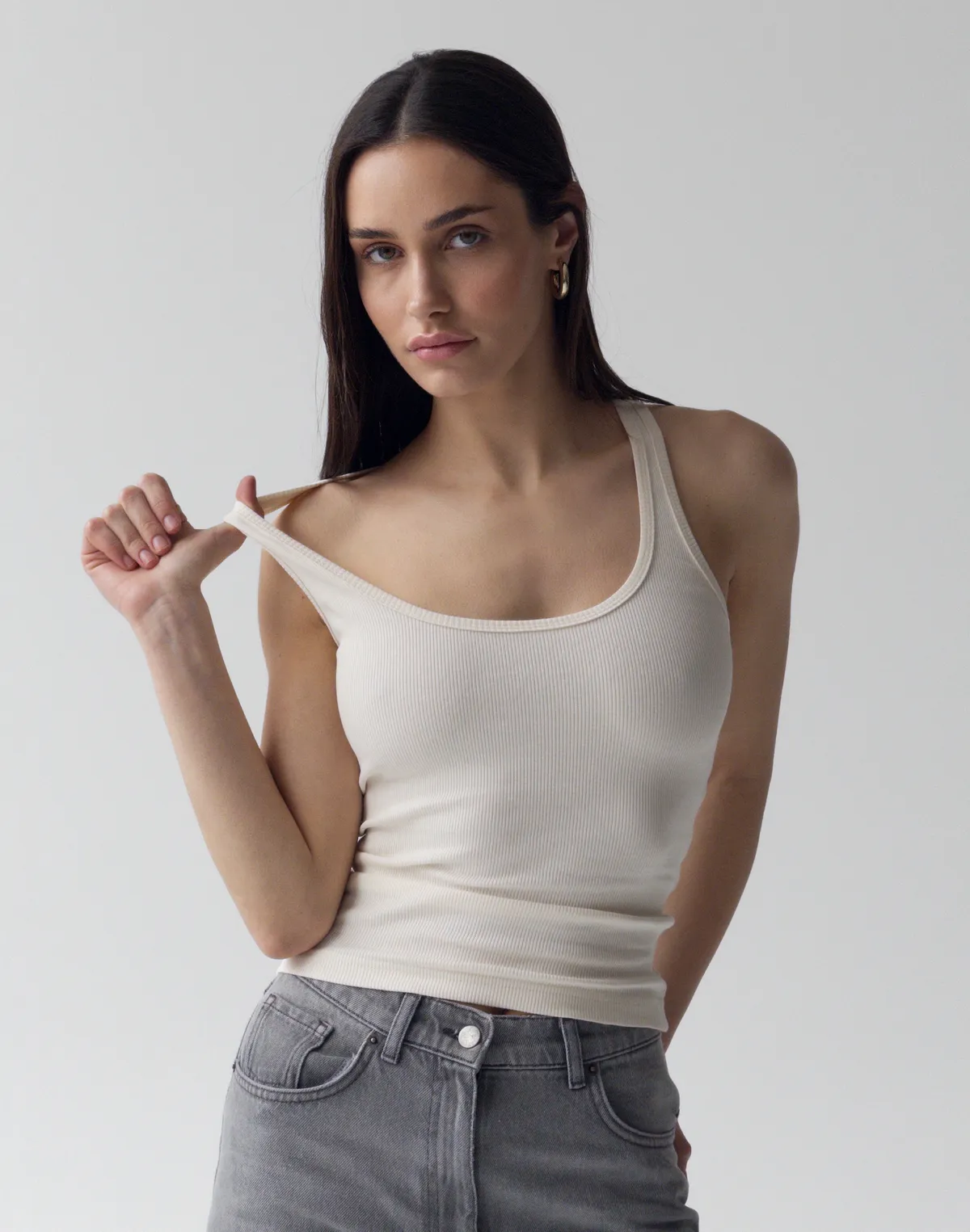 Майка в рубчик класична, пудрова - Фото 5