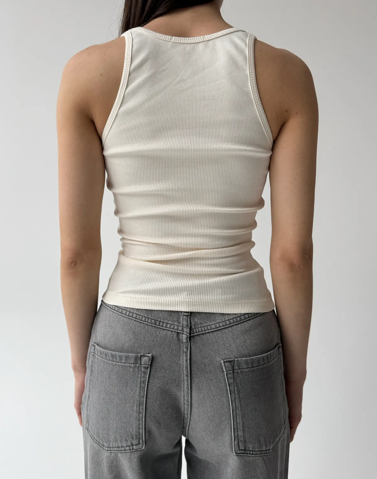 Майка в рубчик класична, пудрова - Фото 2