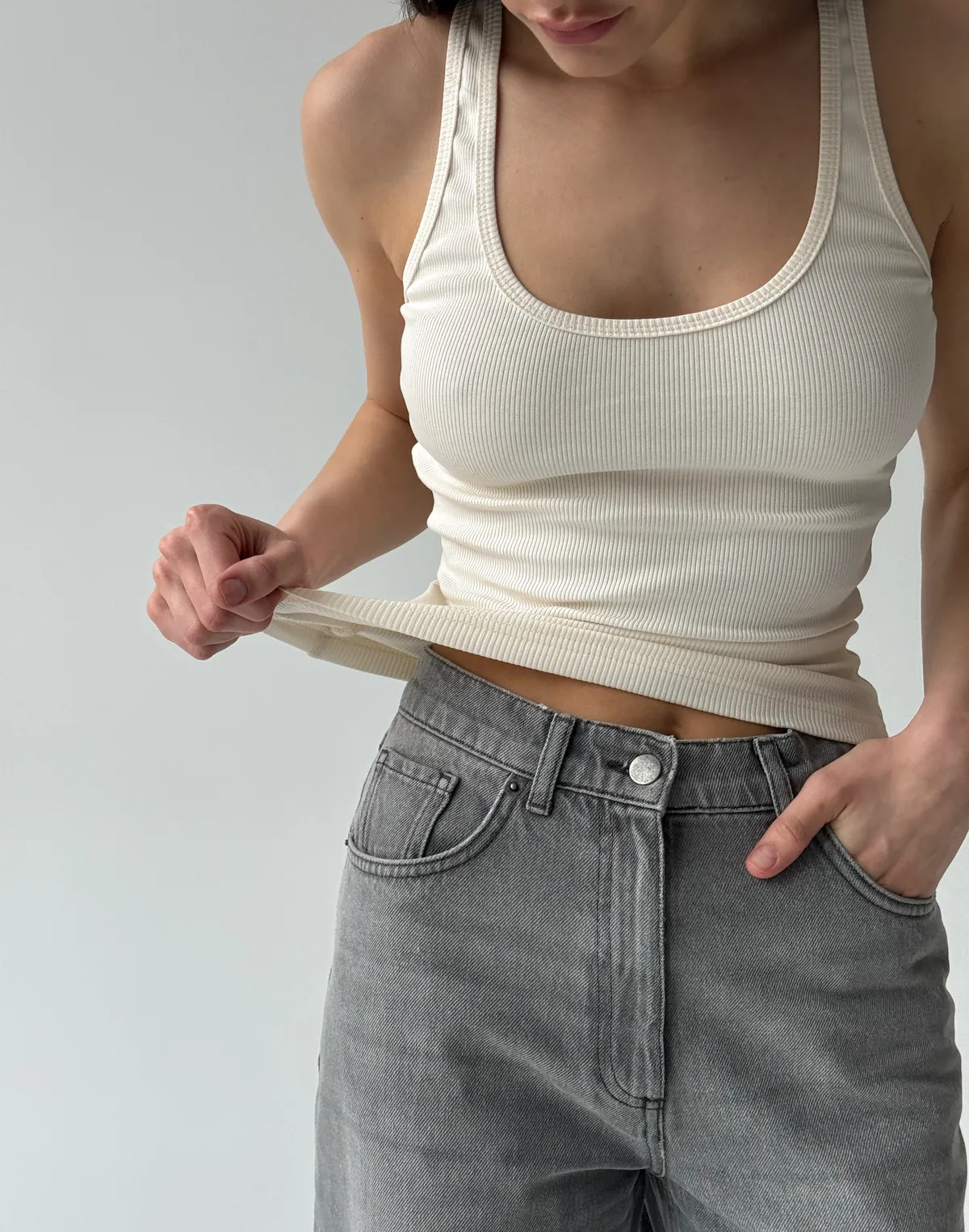 Майка в рубчик класична, пудрова - Фото 1