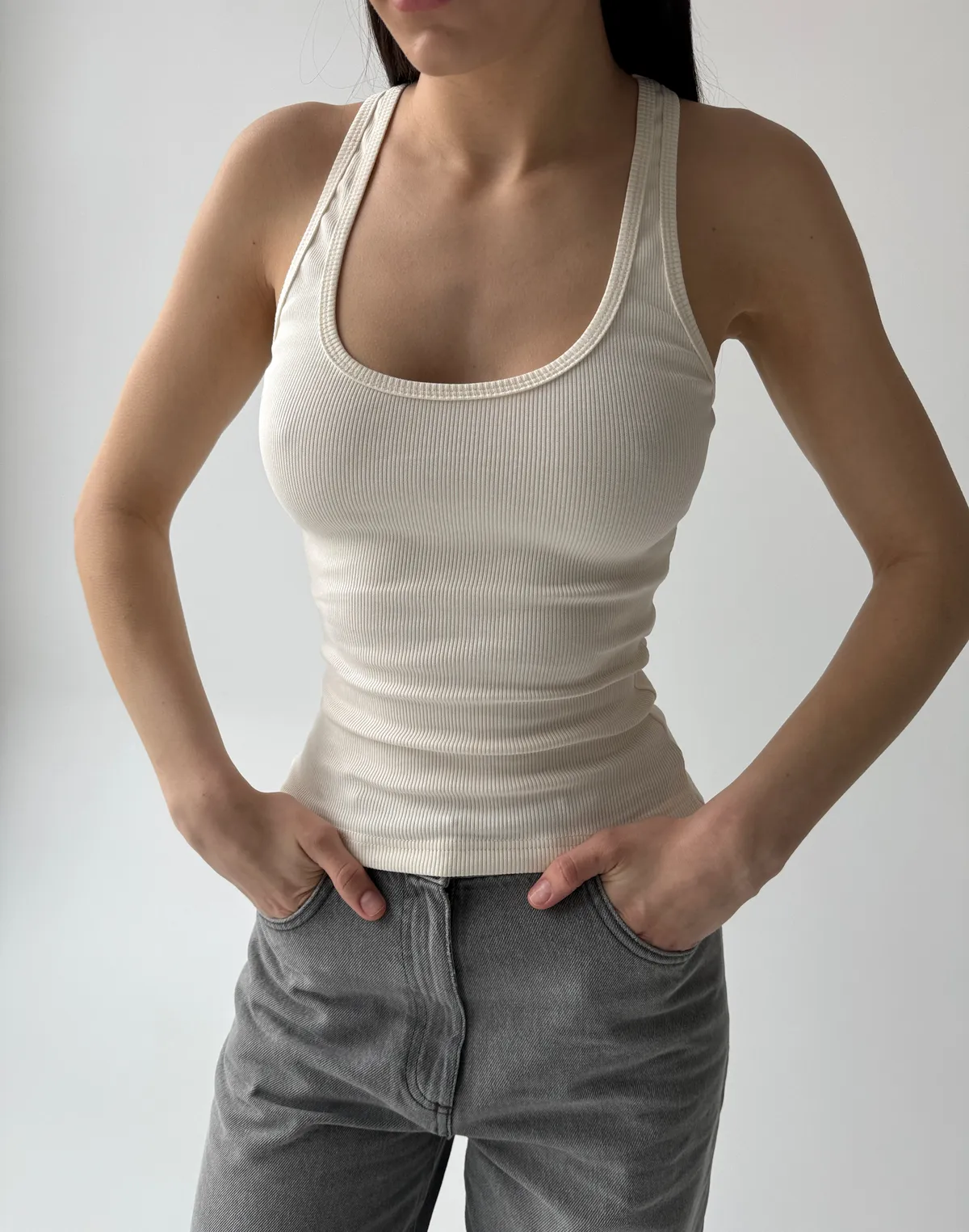 Майка в рубчик класична, пудрова - Фото 3