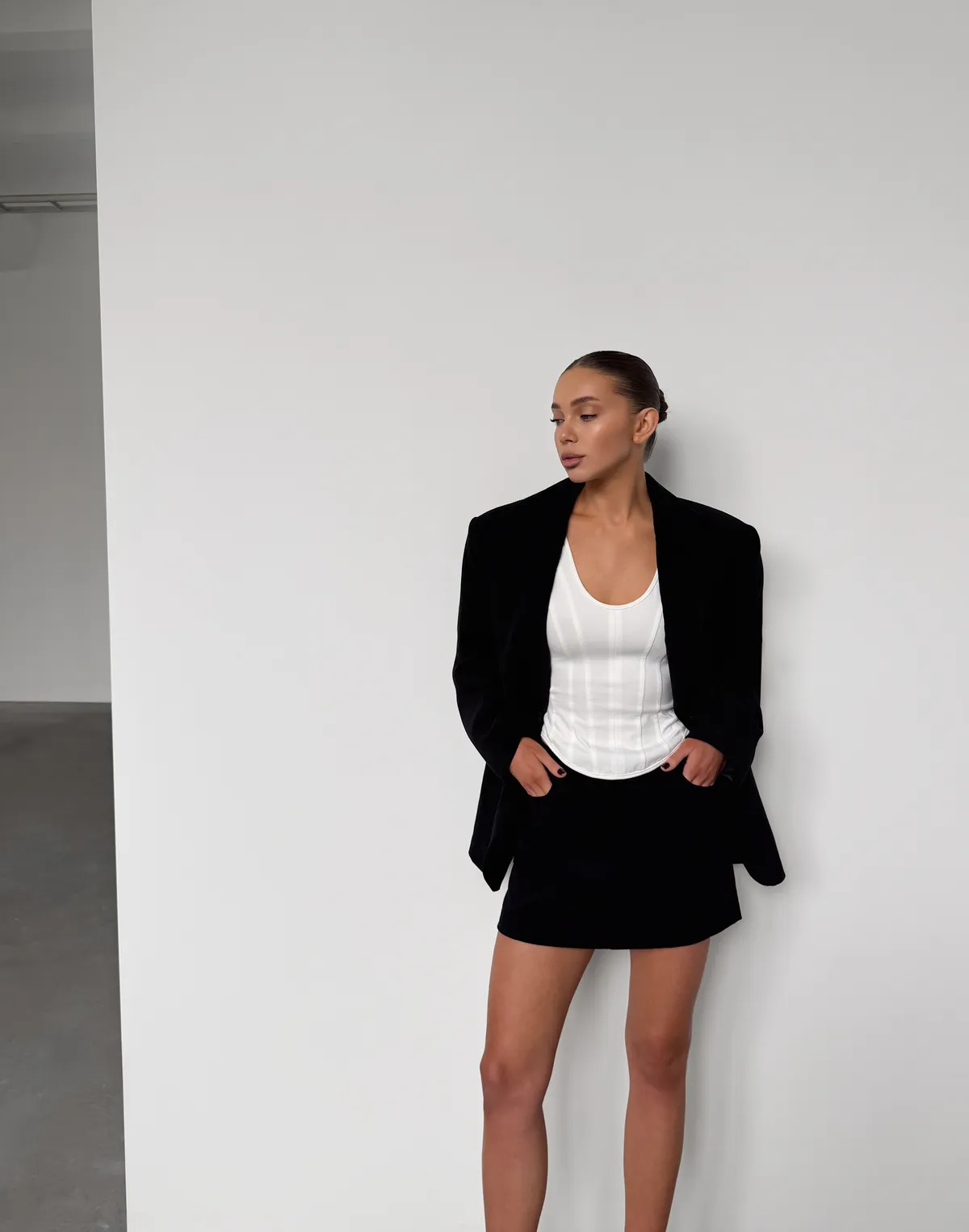 Жакет оверсайз вельветовий, чорний - Фото 8