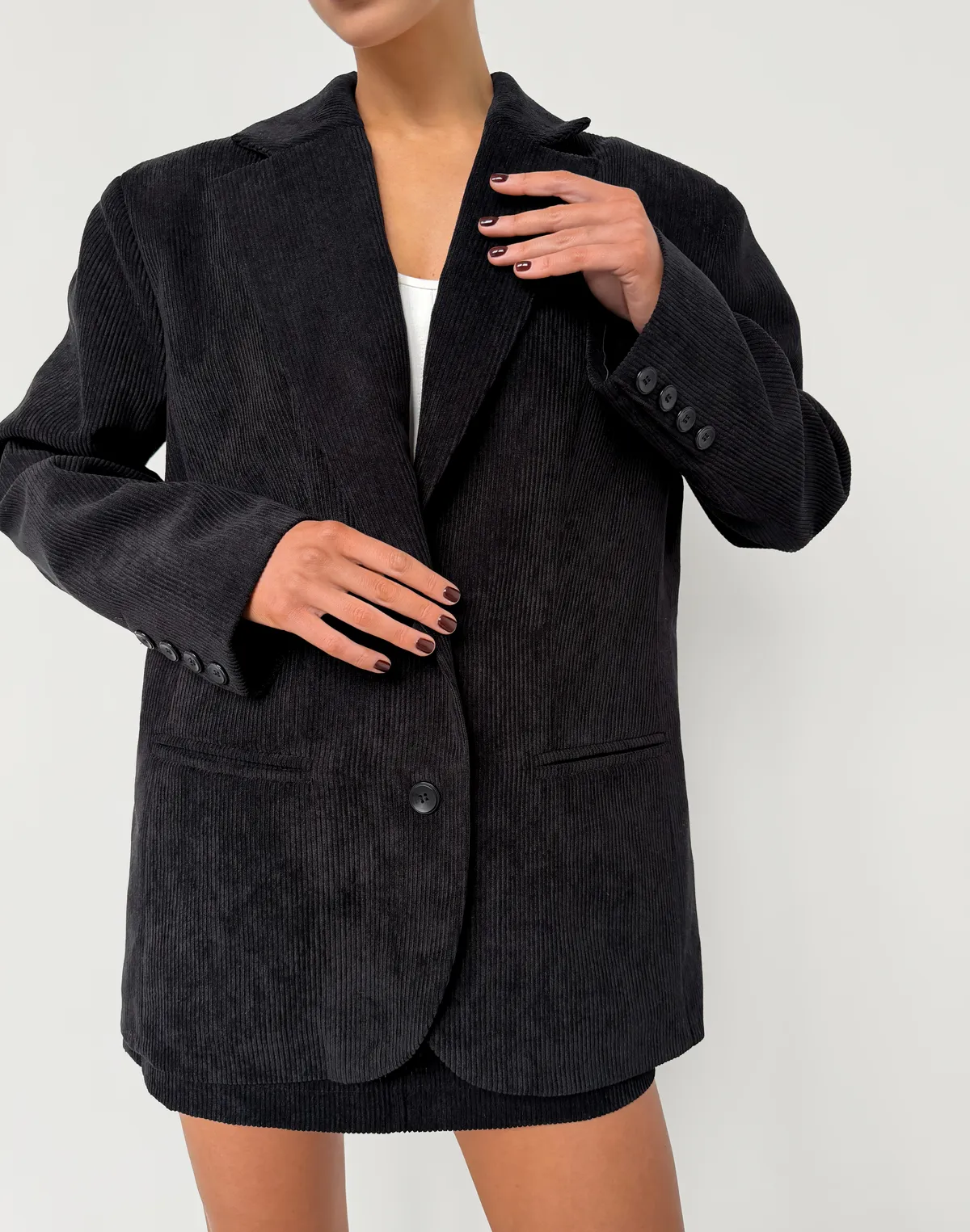 Жакет оверсайз вельветовий, чорний - Фото 5