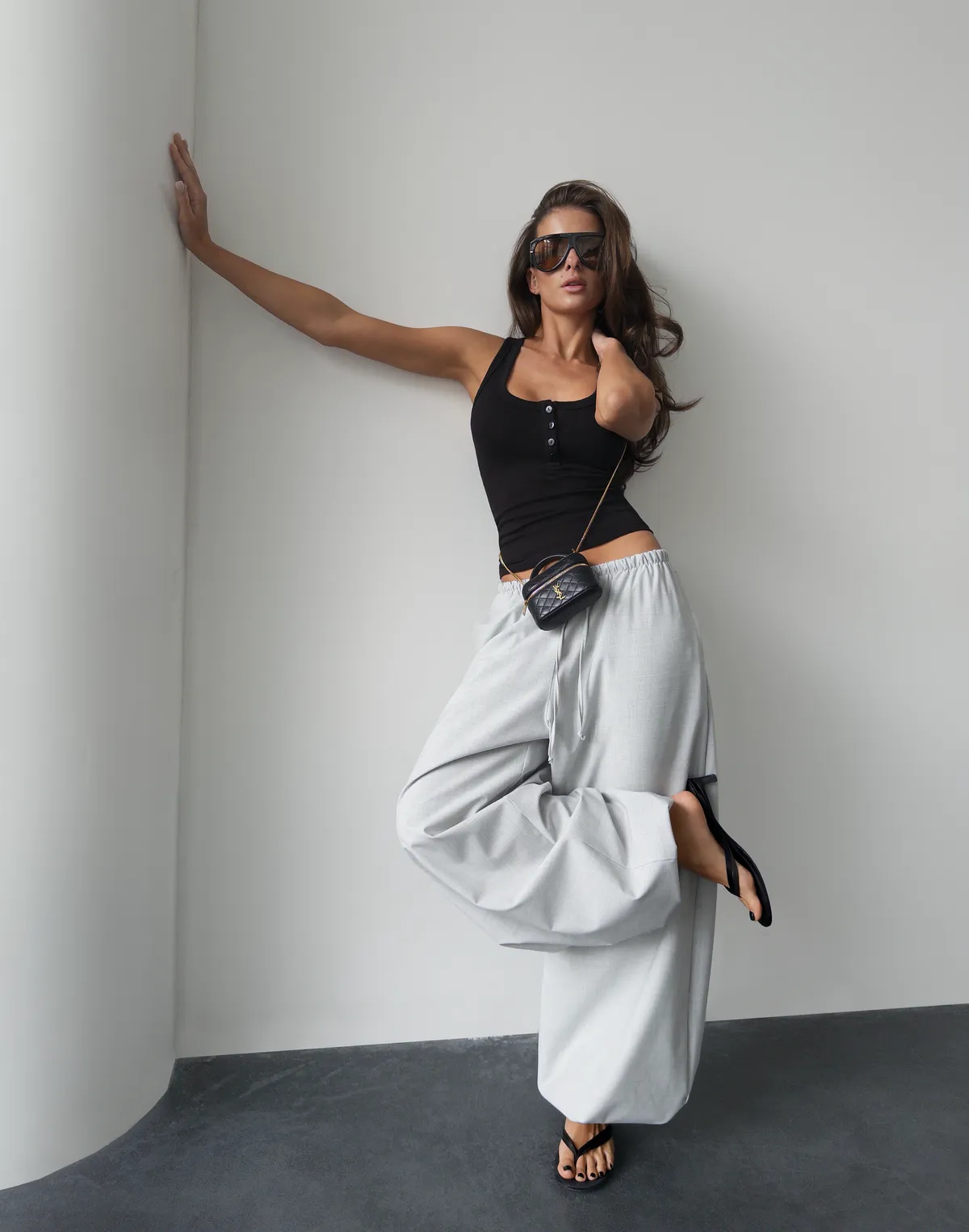 Штани карго у дрібну клітинку, сірі - Фото 1