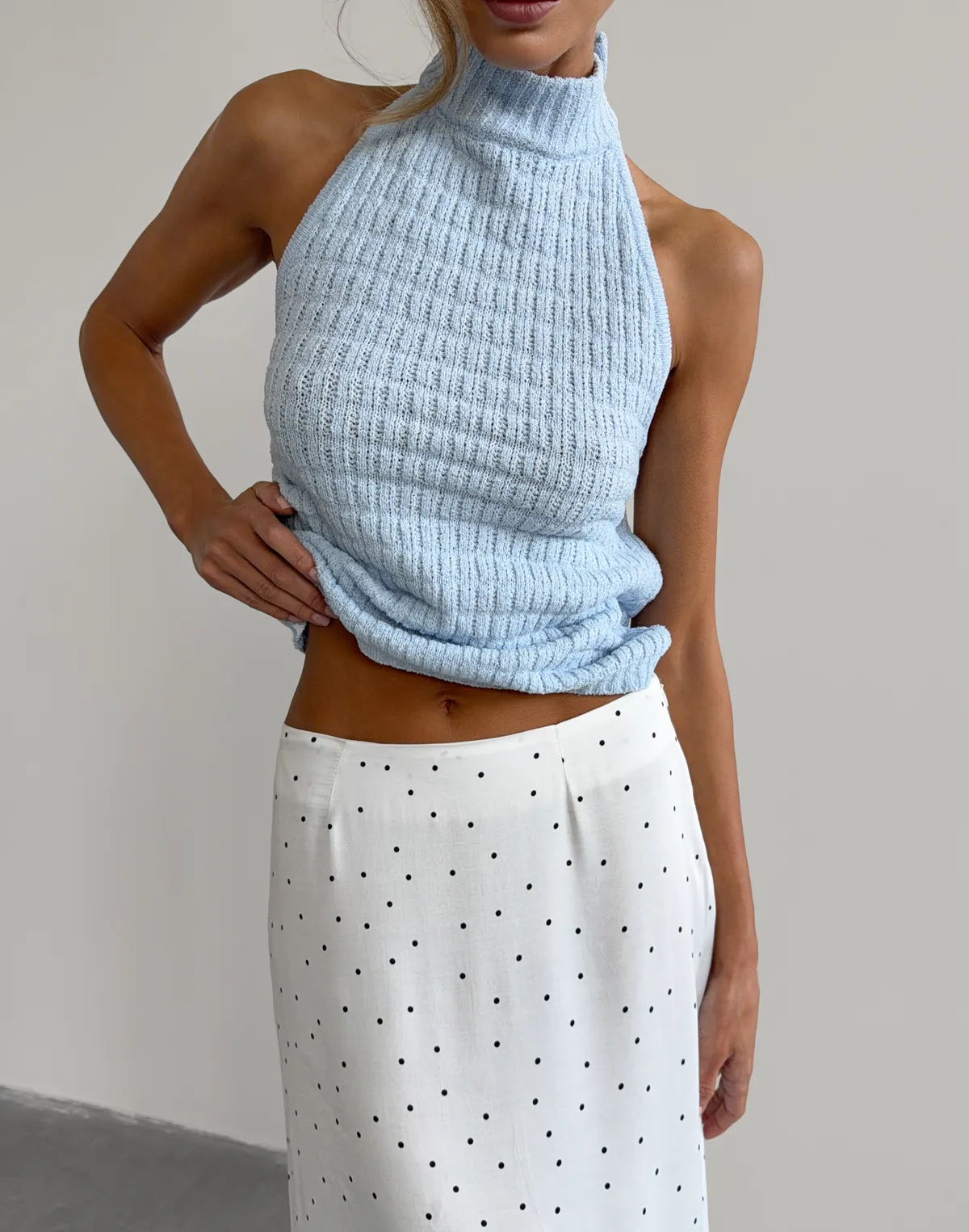 Топ під горло об'ємної в'язки, блакитний - Фото 7