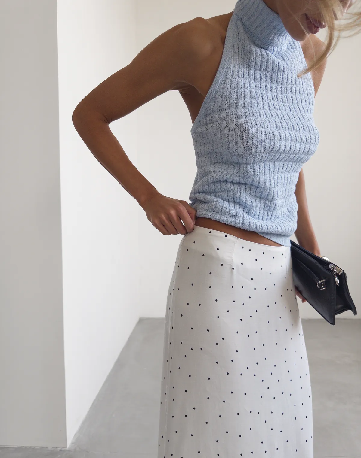 Топ під горло об'ємної в'язки, блакитний - Фото 6