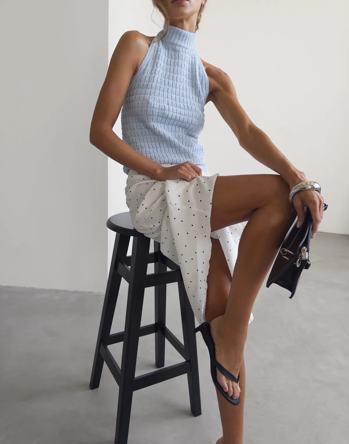 Топ під горло об'ємної в'язки, блакитний - Фото 5