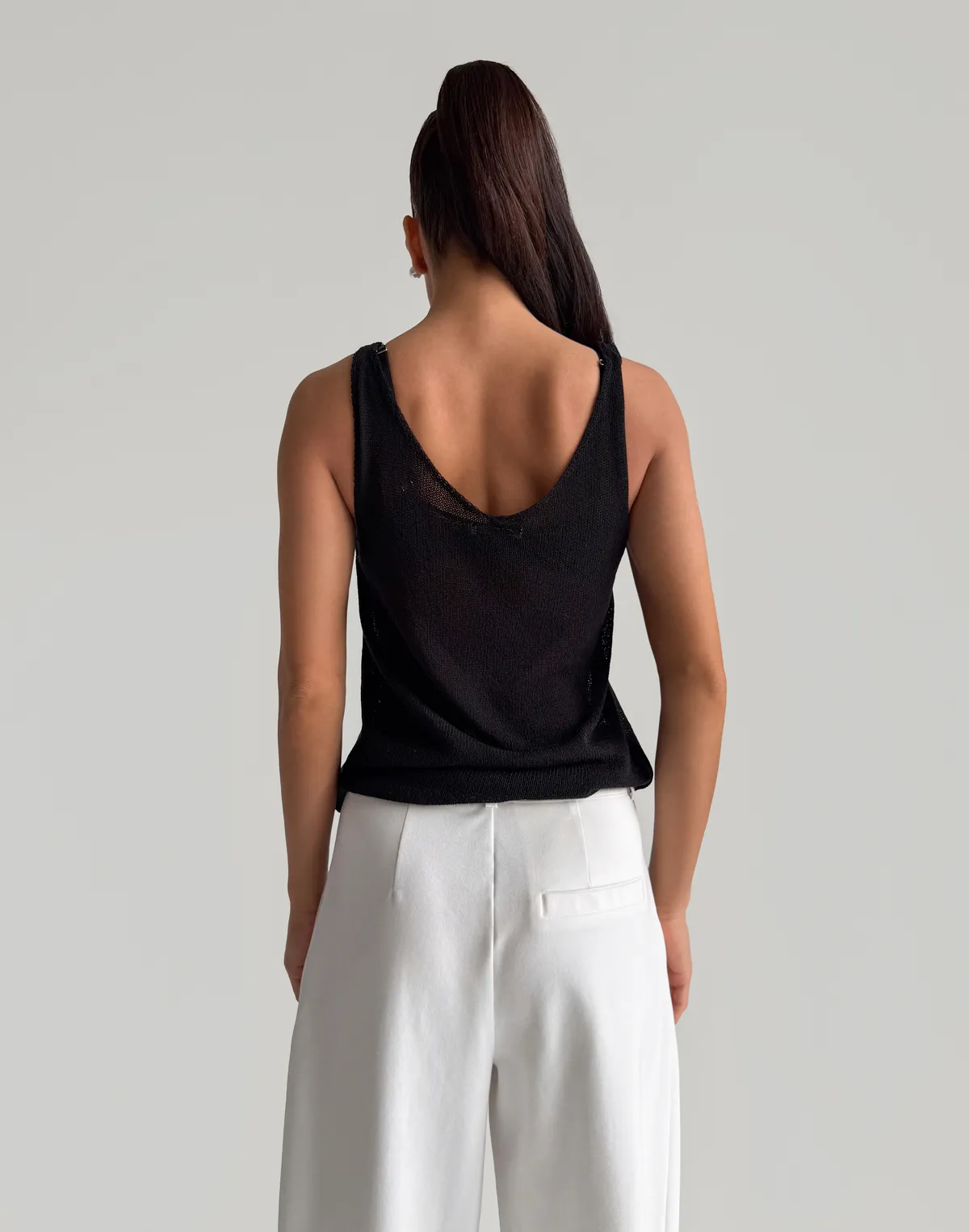 Топ вільного крою напівпрозорий в'язаний, чорний - Фото 2