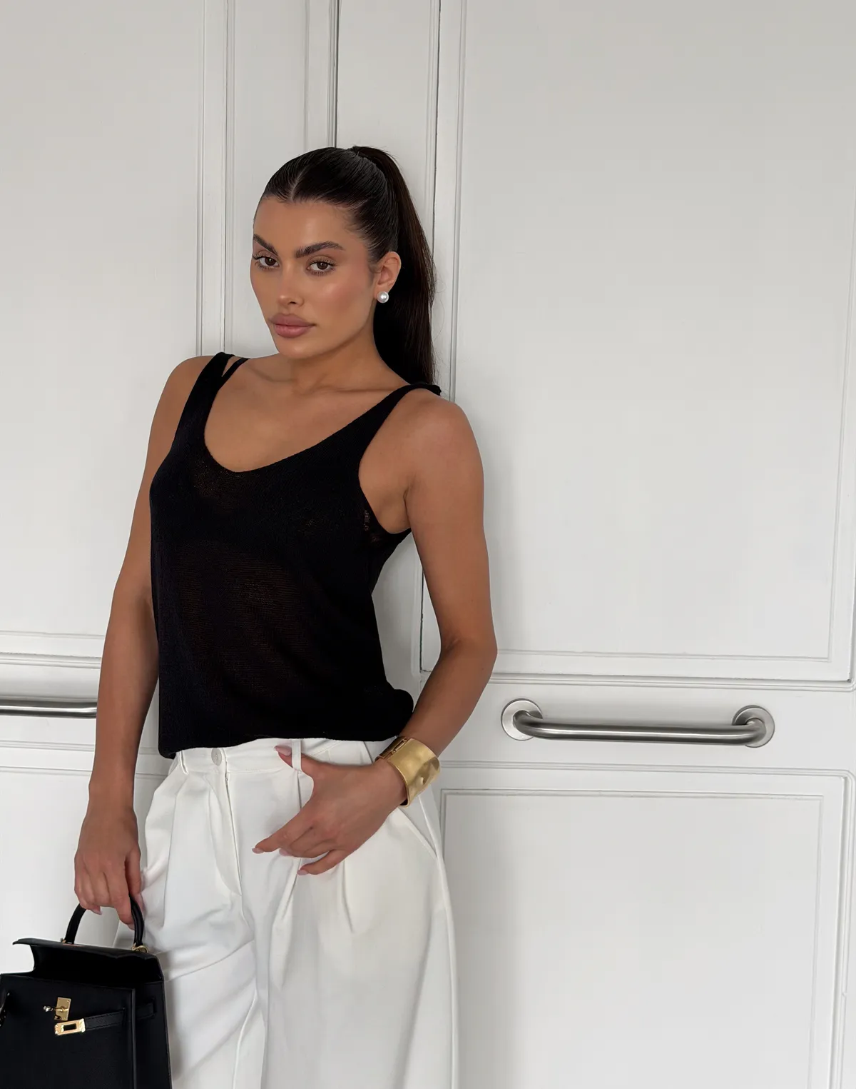 Топ вільного крою напівпрозорий в'язаний, чорний - Фото 7