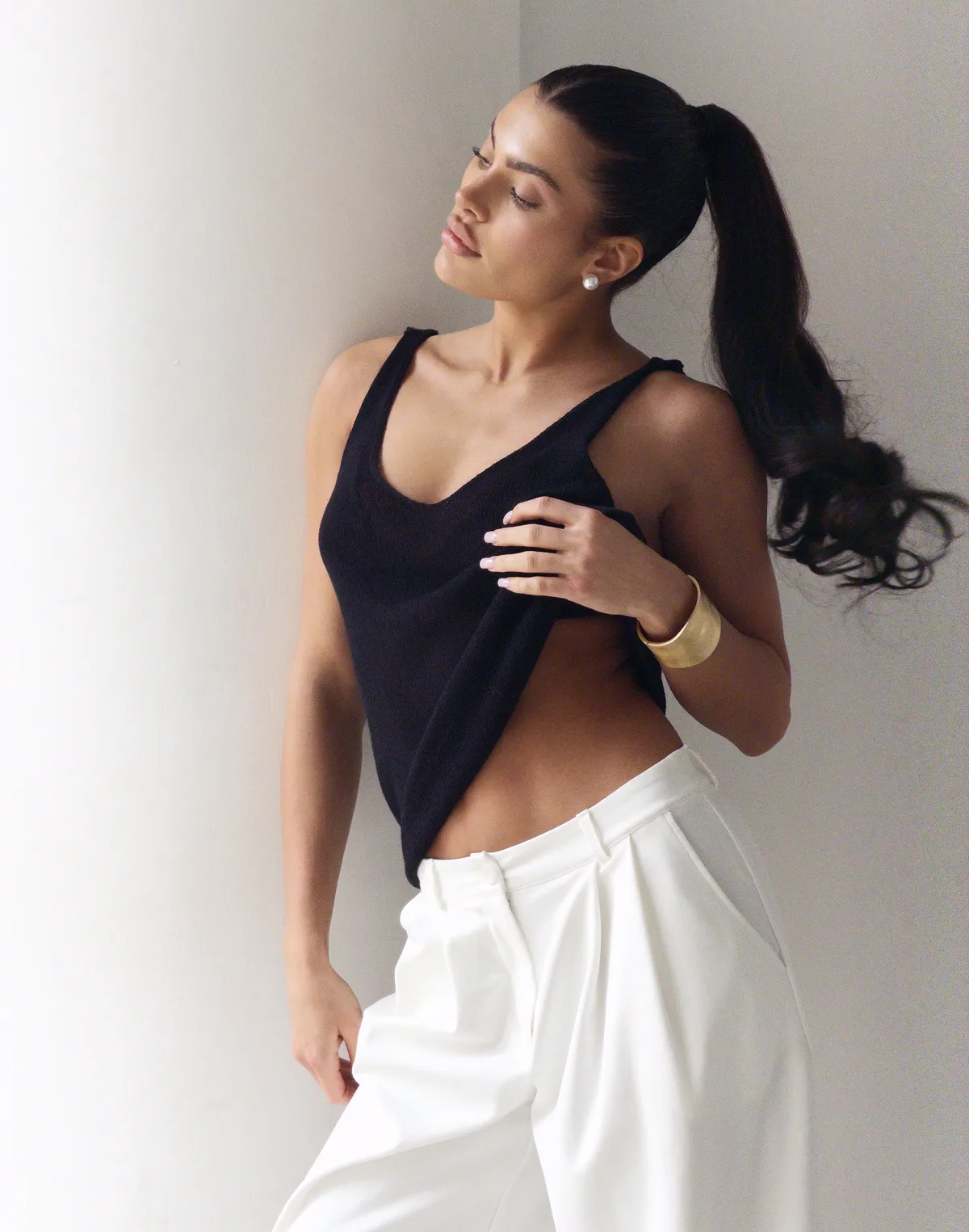 Топ вільного крою напівпрозорий в'язаний, чорний - Фото 5