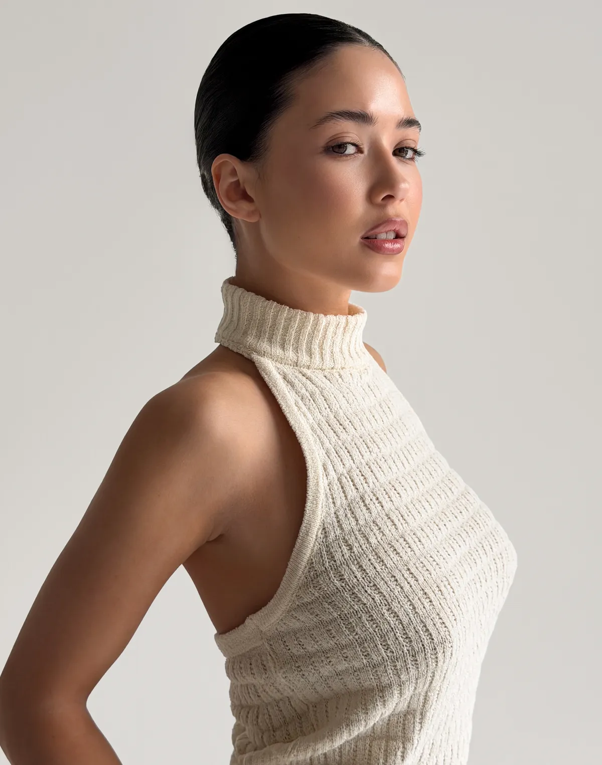 Топ під горло об'ємної в'язки, теплий шампань - Фото 6