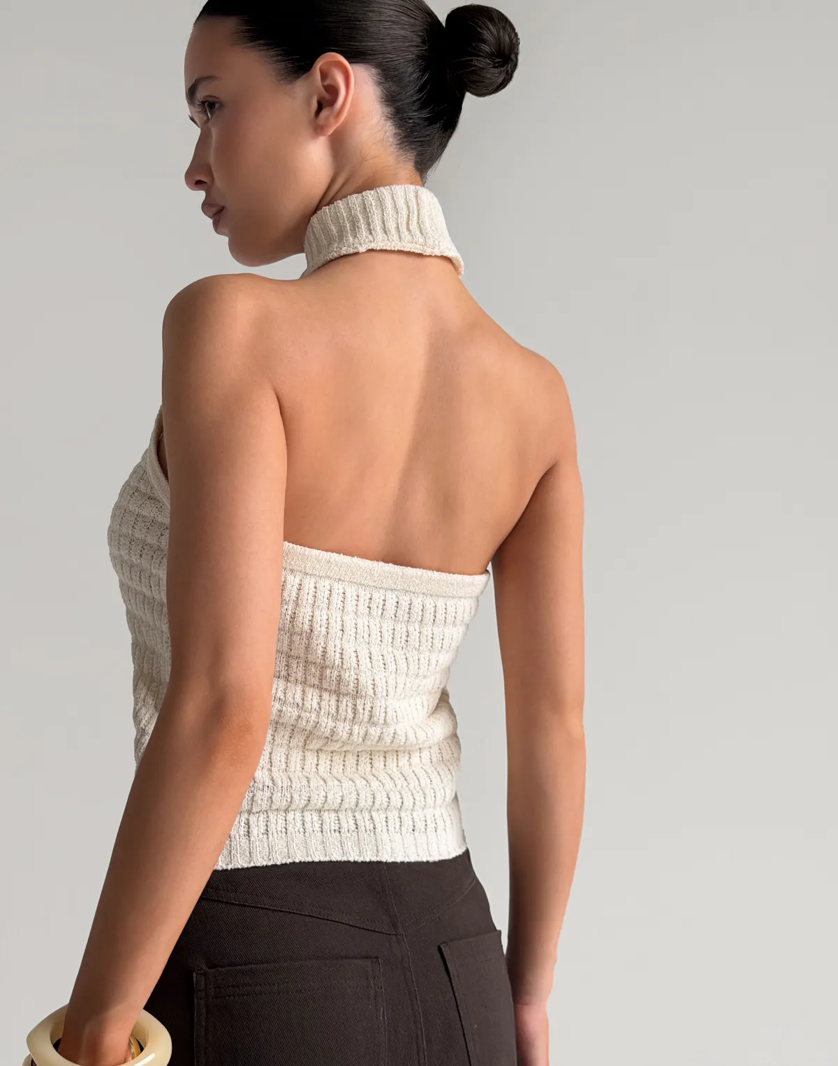 Топ під горло об'ємної в'язки, теплий шампань - Фото 2