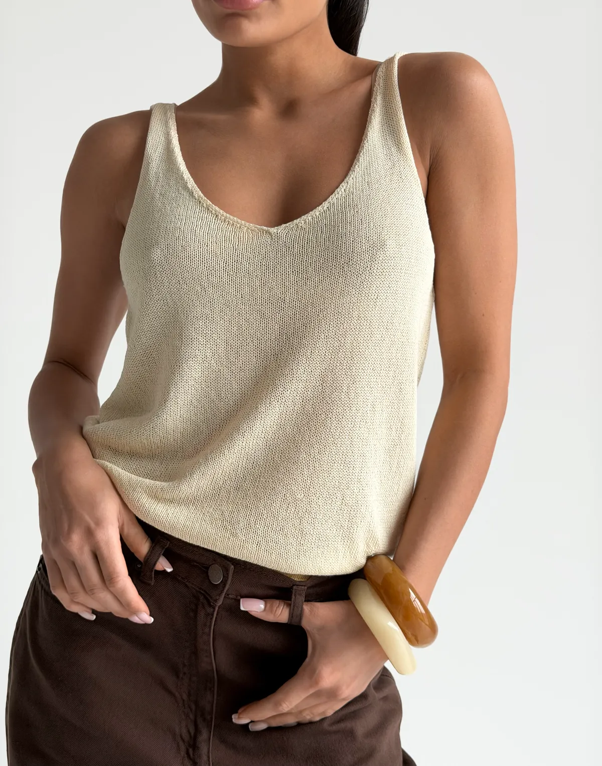 Топ вільного крою напівпрозорий в'язаний, молочний - Фото 7