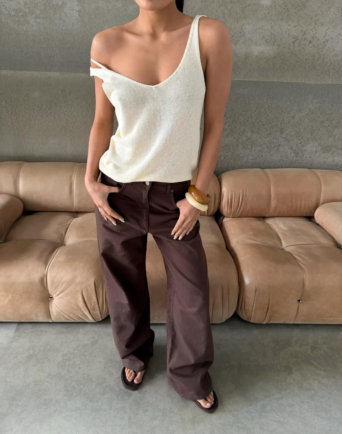 Топ вільного крою напівпрозорий в'язаний, молочний - Фото 6