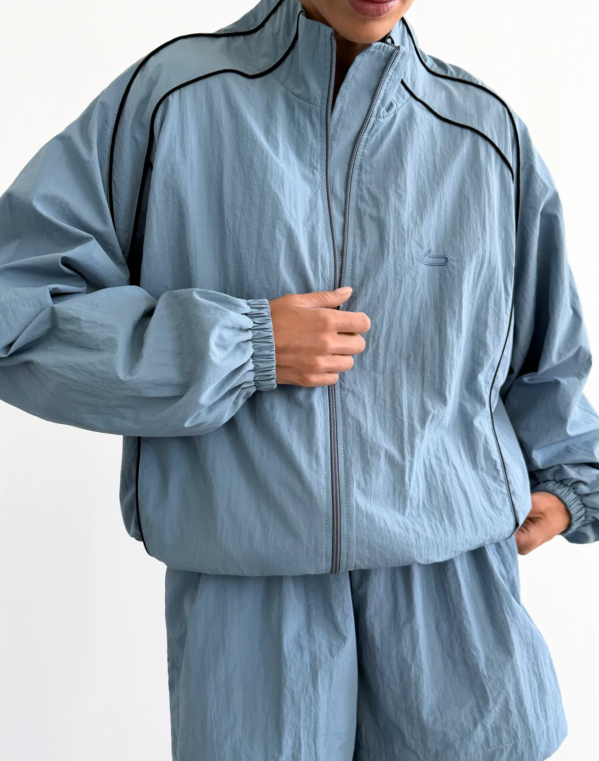 Зіпер з кантом з плащової тканини, блакитний - Фото 6