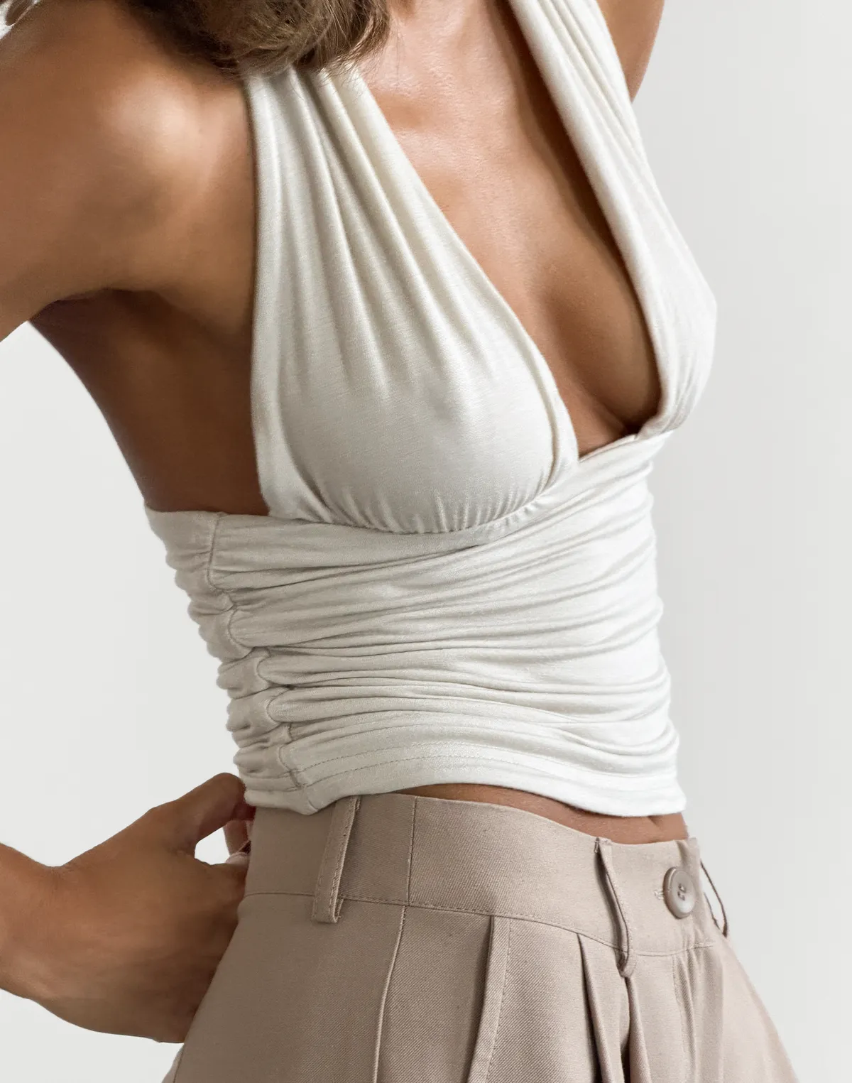 Топ з відкритим декольте з кашеміром у складі, таш - Фото 6