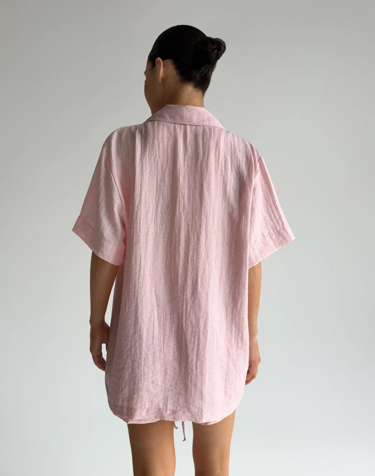 Сорочка на зав'язці та коротким рукавом зі льном у складі, рожева - Фото 2