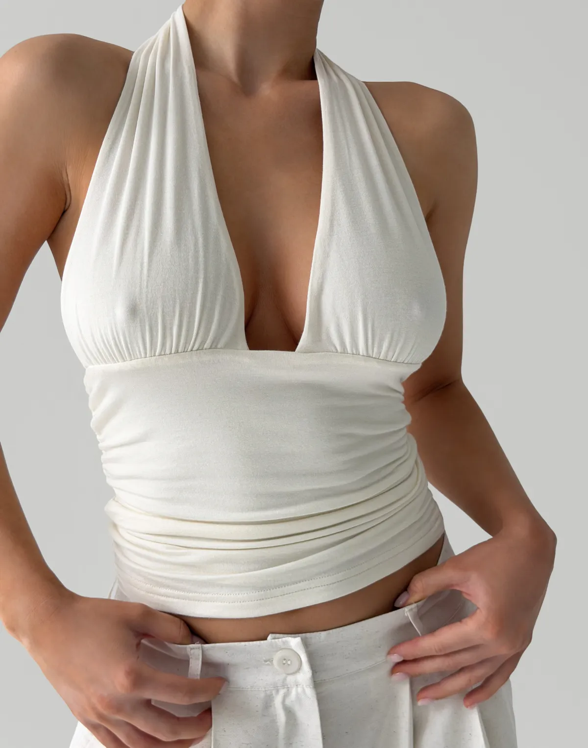 Топ з відкритим декольте з кашеміром у складі, шампань - Фото 8