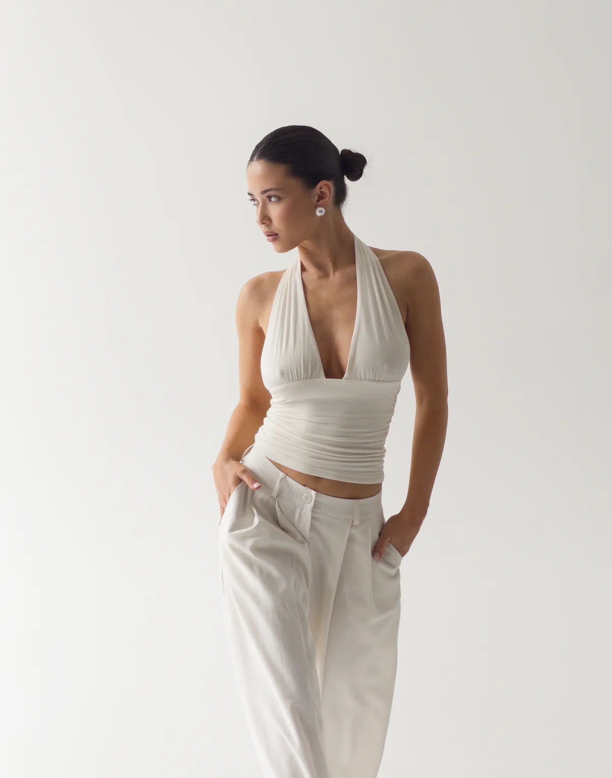 Топ з відкритим декольте з кашеміром у складі, шампань - Фото 1