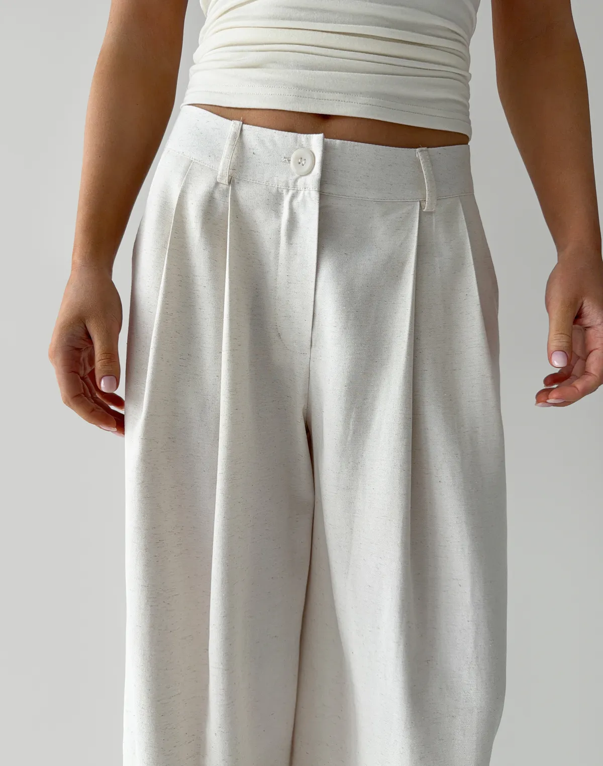 Штани жіночі базові вільного прямого крою, молочні - Фото 7