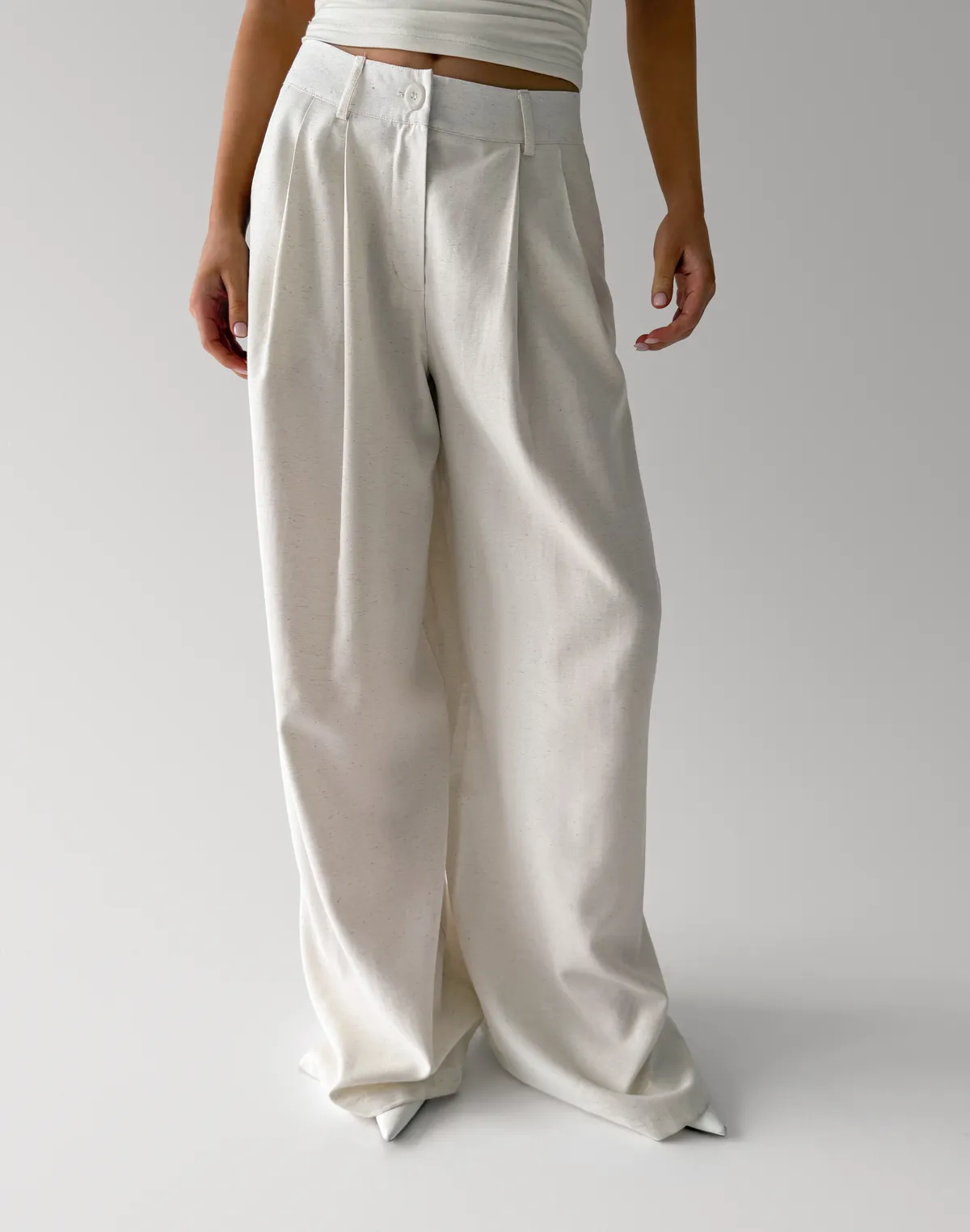 Штани жіночі базові вільного прямого крою, молочні - Фото 4