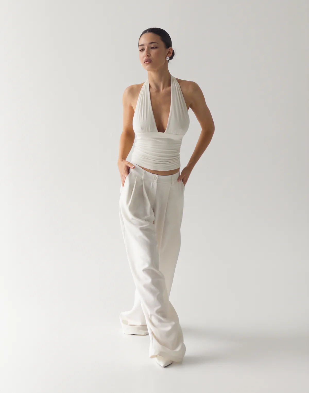 Штани жіночі базові вільного прямого крою, молочні - Фото 3