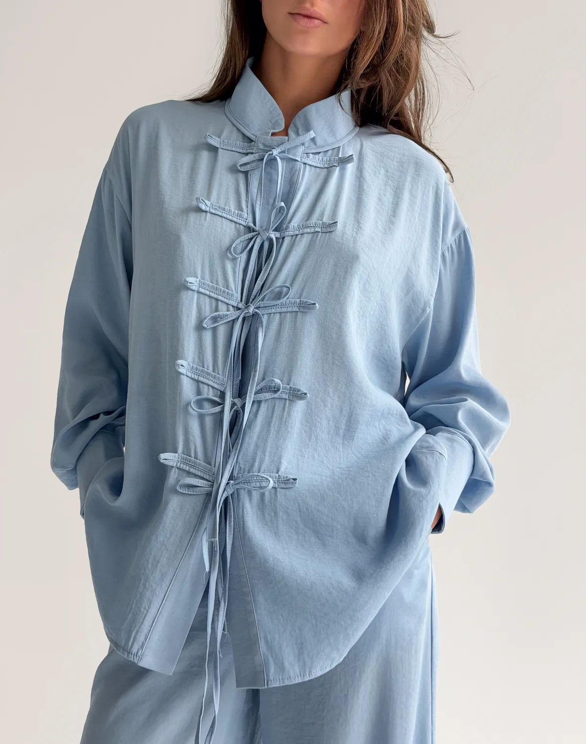 Сорочка в азійському стилі, блакитна - Фото 7