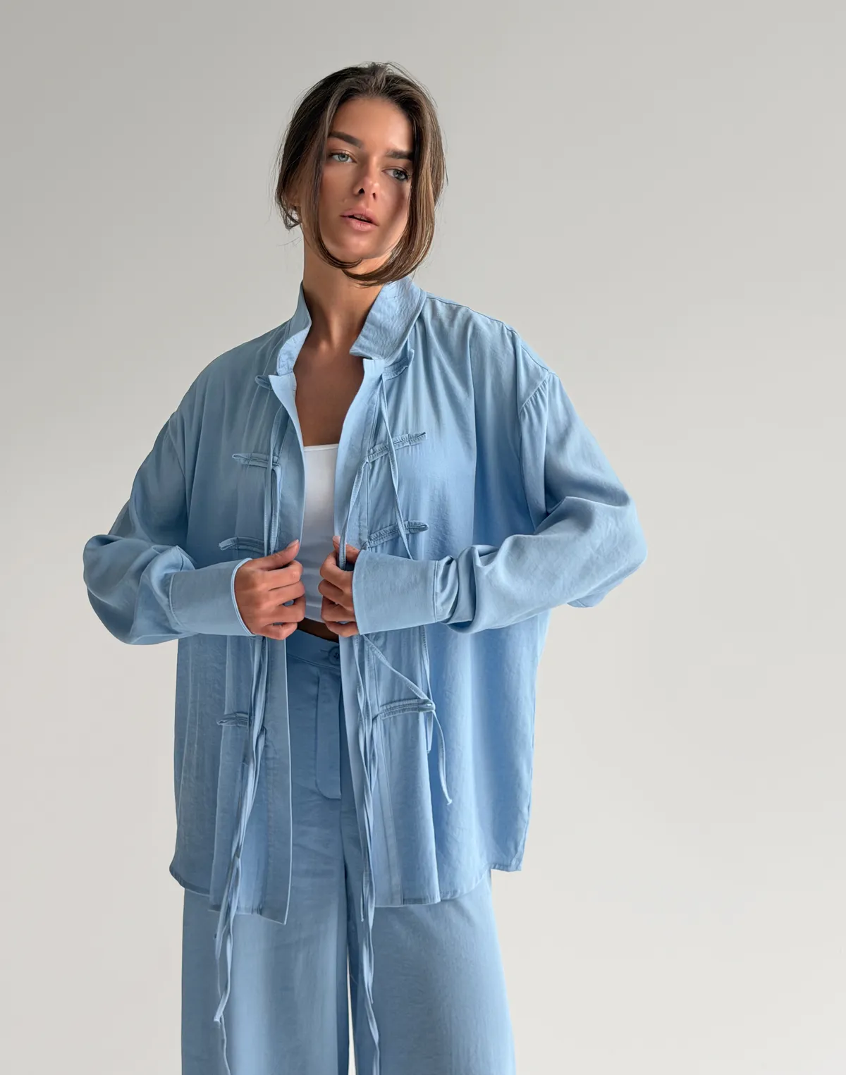 Сорочка в азійському стилі, блакитна - Фото 5