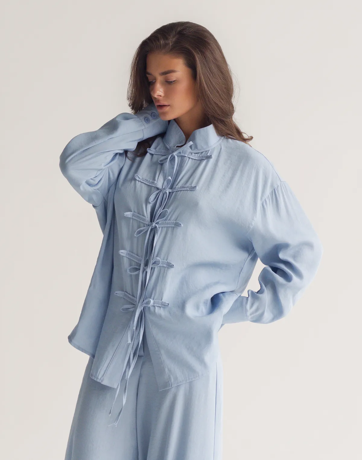 Сорочка в азійському стилі, блакитна - Фото 4