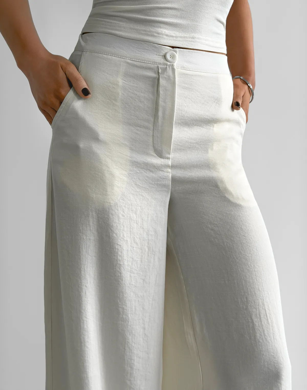 Штани літні текстильні на затяжках знизу, молочні - Фото 5