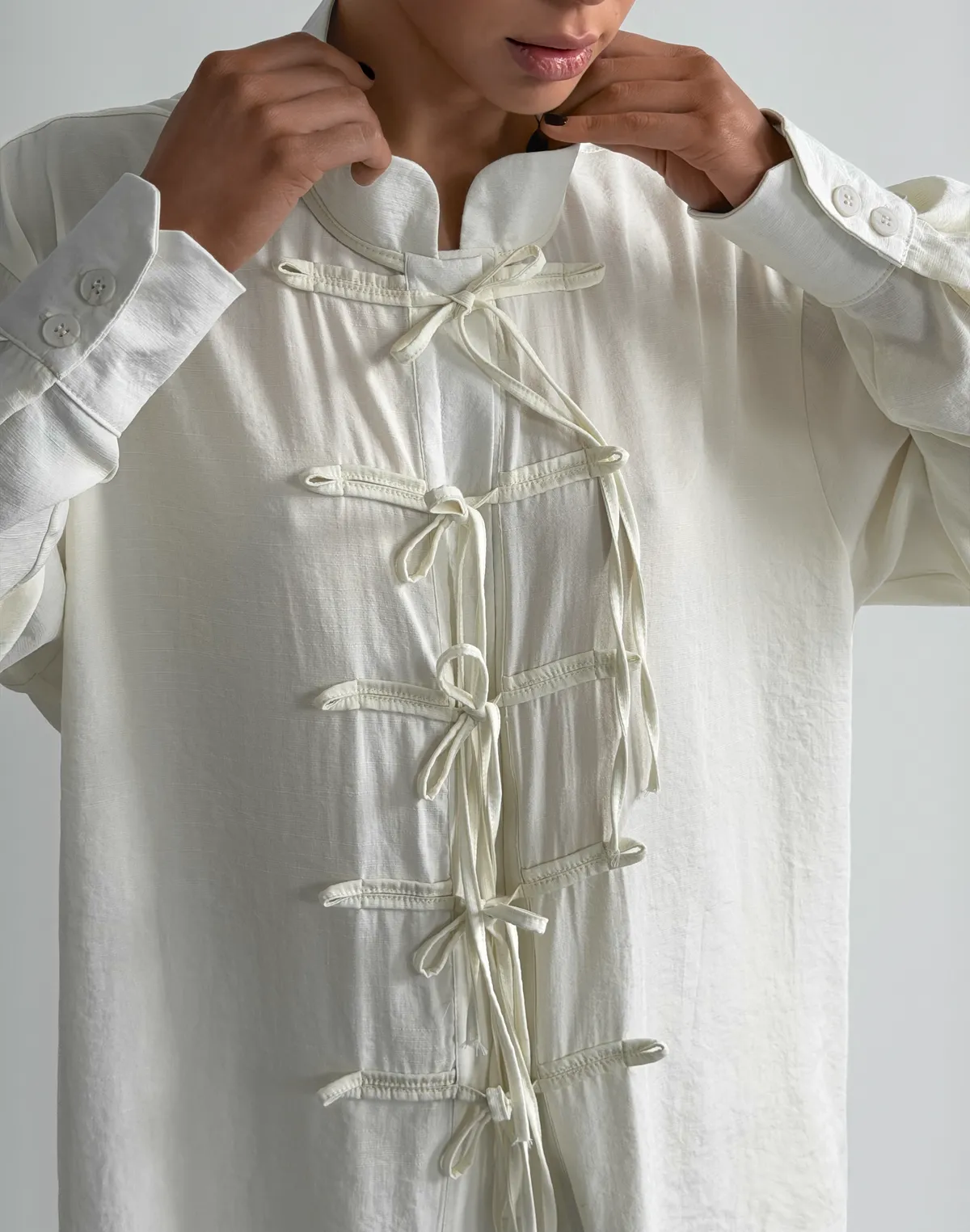 Сорочка в азійському стилі, молочна - Фото 4