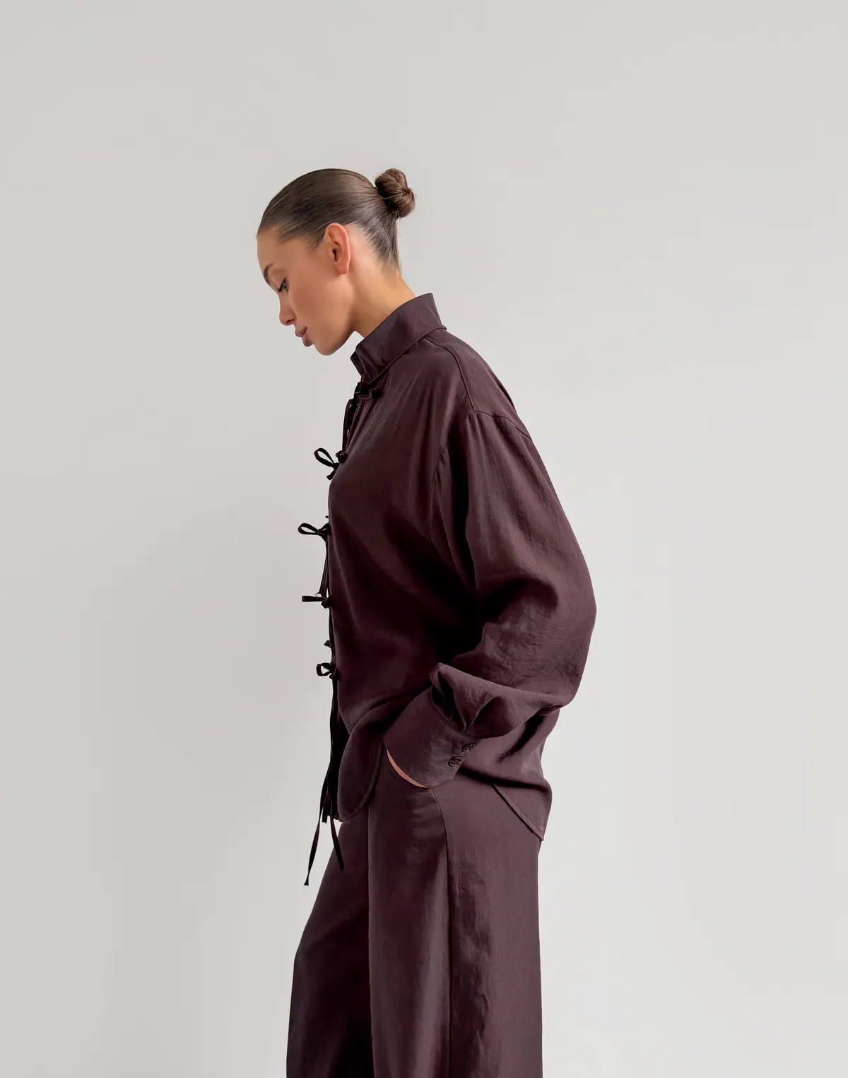 Сорочка в азійському стилі, шоколадна - Фото 6