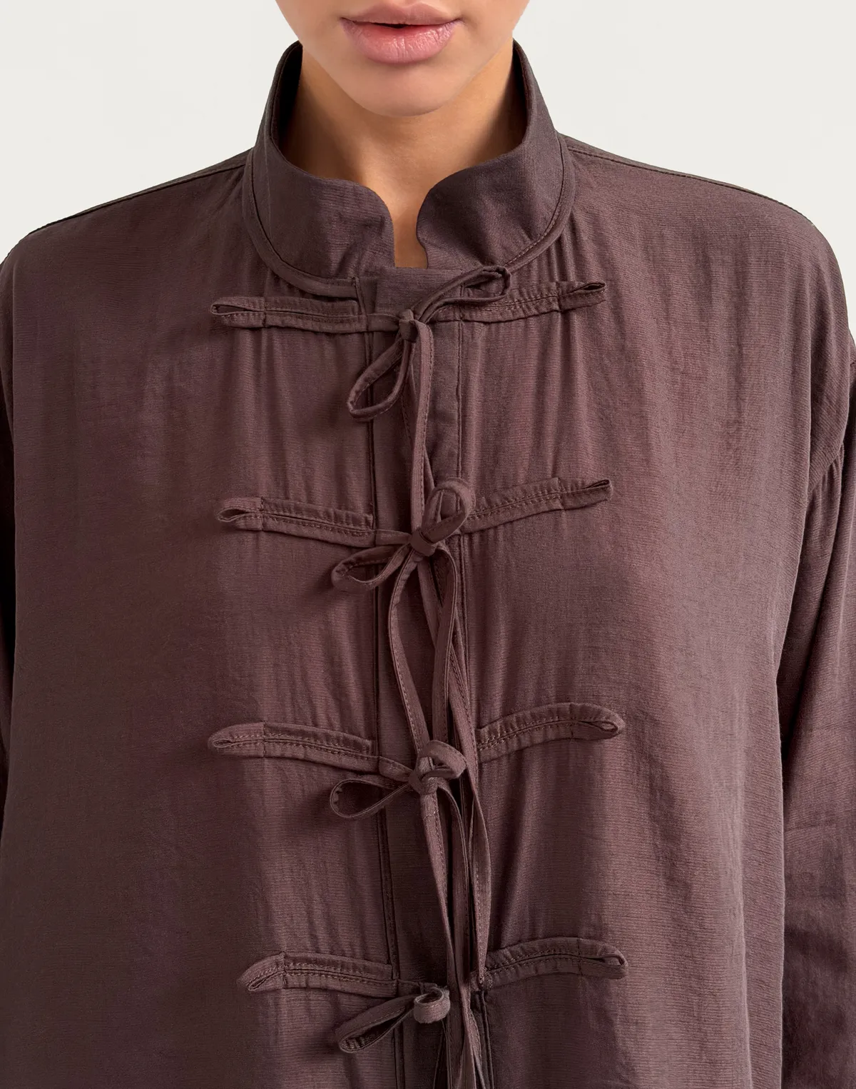 Сорочка в азійському стилі, шоколадна - Фото 5