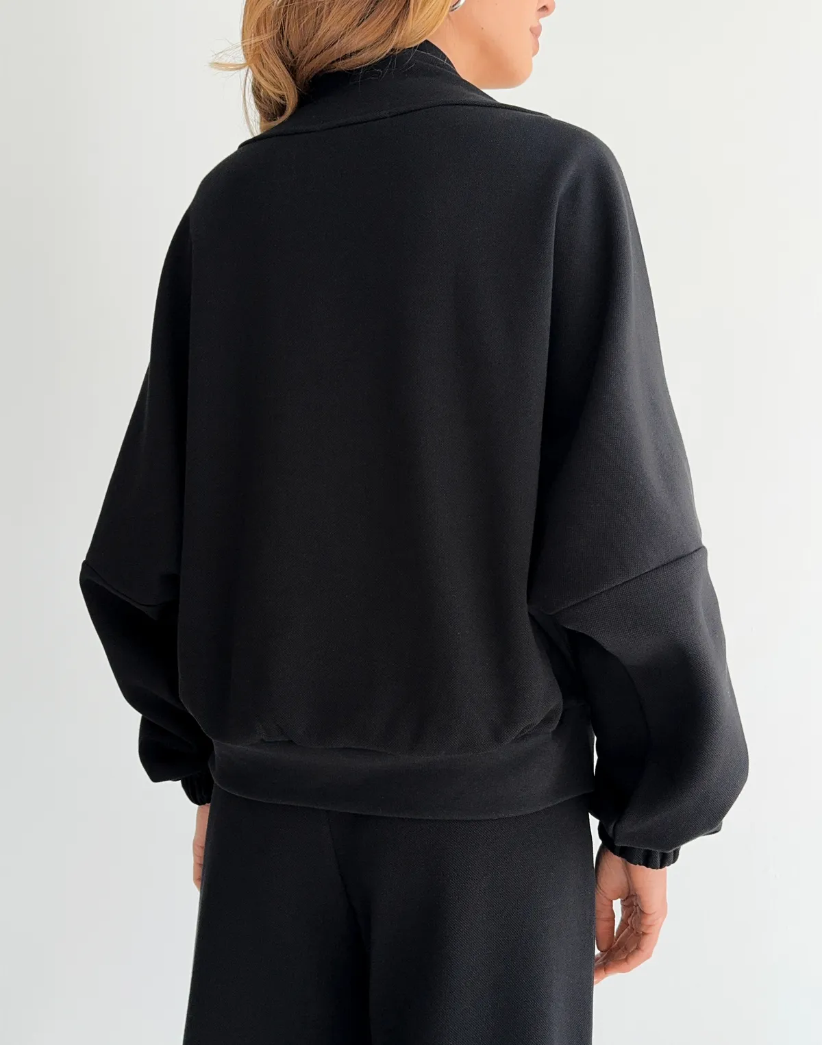 Комплект кофта на блискавці та штани прямого крою зі шнурком, чорні - Фото 2