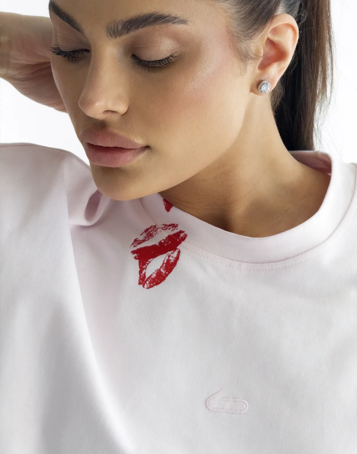 Футболка жіноча зі супер щільного котону оверсайз, рожева з принтом "Wear Lipstick" - Фото 7