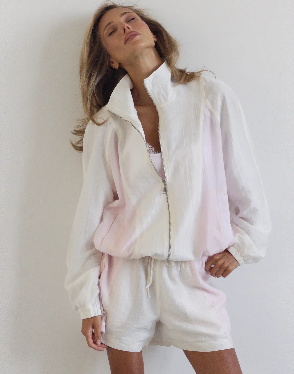 Зіпер двокольоровий літній з рожевими вставками, молочний - Фото 3